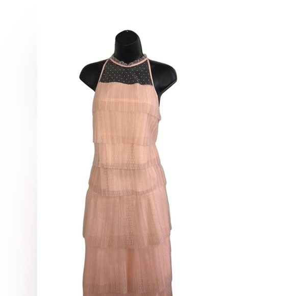 Salmon peach dotted tiered tulle chiffon look halter & skirt set size medium new - Picture 8 of 16